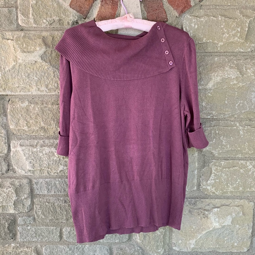 Roz & Ali cowl button neck sweater